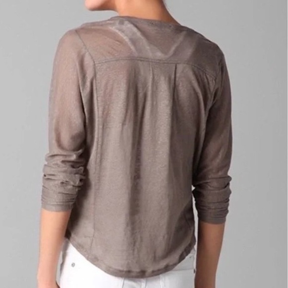 Vince linen long sleeve pocket henley top in taupe - Picture 3 of 11